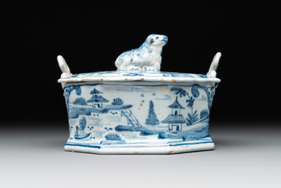 Two blue and white Dutch Delft butter tubs, 18th C.
