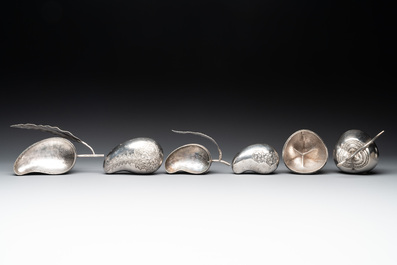 A varied collection of eight silver betel chewing utensils, Southeast Asia, 19/20th C.