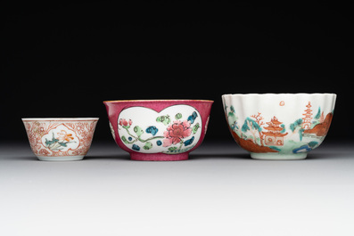12 Chinese famille rose tea wares, Yongzheng and later