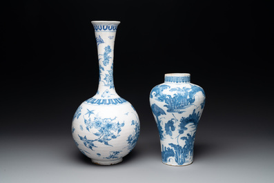 Two blue and white Dutch Delft chinoiserie vases, 17th C.