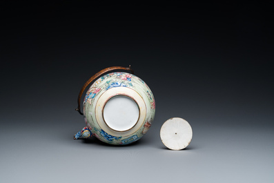 A Chinese Canton enamel teapot and cover, Qianlong