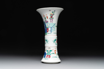 A pair of Chinese famille rose wall vases and a 'gu' vase, 19/20th C.