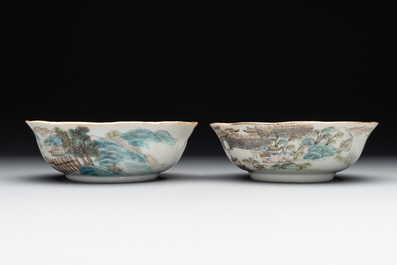 A pair of Chinese famille rose 'landscape' bowls, Daoguang mark and of the period