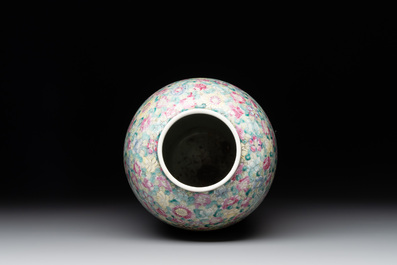 A Chinese famille rose 'millefleurs' 'ladies in a garden' vase, Republic