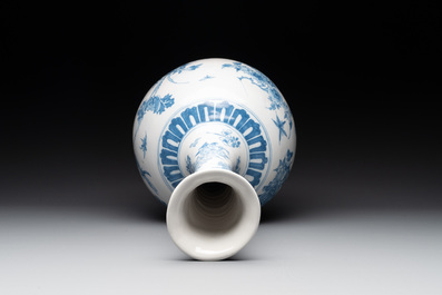 Two blue and white Dutch Delft chinoiserie vases, 17th C.
