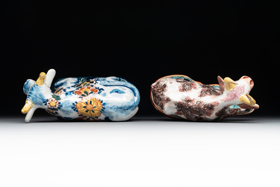Four polychrome and petit feu Dutch Delft cows, 18th C.