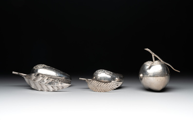 A varied collection of eight silver betel chewing utensils, Southeast Asia, 19/20th C.
