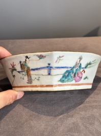 A Chinese famille rose nine-piece sweetmeat or rice table set, Tongzhi mark, 19th C.