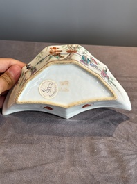A Chinese famille rose nine-piece sweetmeat or rice table set, Tongzhi mark, 19th C.