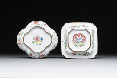 Two fine Chinese Canton enamel saucers, Yongzheng/Qianlong