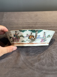 A Chinese famille rose nine-piece sweetmeat or rice table set, Tongzhi mark, 19th C.