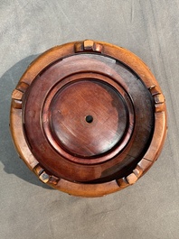 A Chinese famille rose vase with ladies on wooden stand, Qianlong mark, Republic