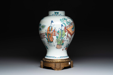 A Chinese doucai vase with gilt bronze mount, Chenghua mark, 19th C.
