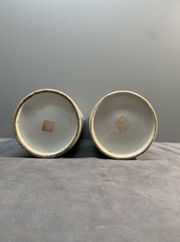 Two Chinese qianjiang cai 'antiquities' hat stands, signed Xu Pinheng 許品衡, Guangxu mark, dated 1892 and 1894