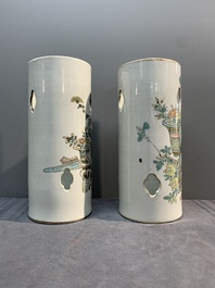 Two Chinese qianjiang cai 'antiquities' hat stands, signed Xu Pinheng 許品衡, Guangxu mark, dated 1892 and 1894