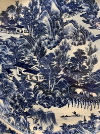 A massive Chinese blue and white 'landscape' dish, 19th C.