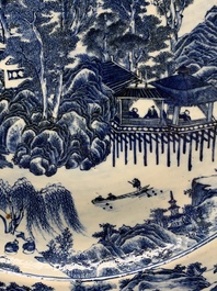 A massive Chinese blue and white 'landscape' dish, 19th C.