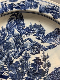 A massive Chinese blue and white 'landscape' dish, 19th C.