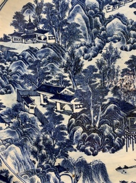 A massive Chinese blue and white 'landscape' dish, 19th C.