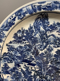 A massive Chinese blue and white 'landscape' dish, 19th C.