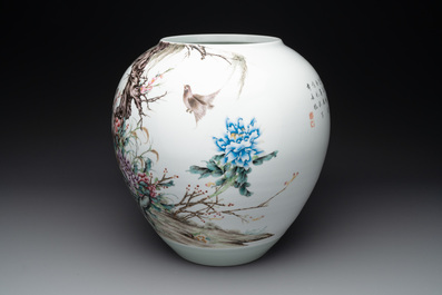 A Chinese famille rose 'ducks and flowers' vase, Xianfeng mark, Republic