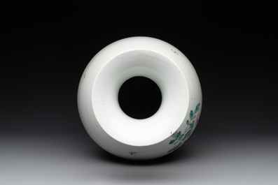 A Chinese famille rose 'birds among flowering branches' vase, Qianlong mark, 19th C.