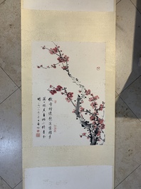 Qi Gong 啟功 (1912-2005): 'Calligraphy and plum blossom', ink and colour on paper, dated 1986