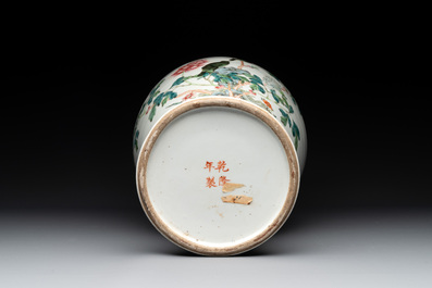 A Chinese famille rose 'birds among flowering branches' vase, Qianlong mark, 19th C.