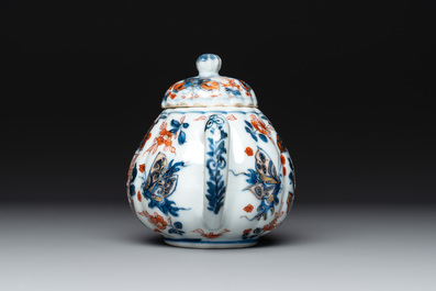 A Chinese Imari-style teapot, a covered sugar bowl and a covered vase or shaker, Kangxi/Qianlong