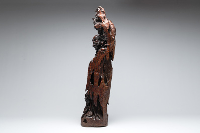 A large Chinese carved hongmu group of Fuhu Luohan and tigers, Republic