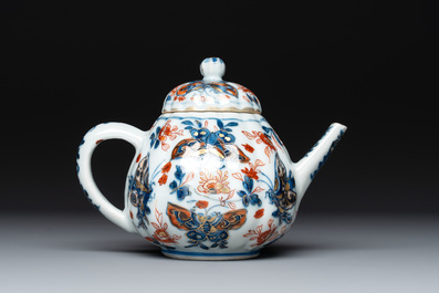 A Chinese Imari-style teapot, a covered sugar bowl and a covered vase or shaker, Kangxi/Qianlong