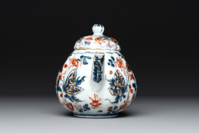 A Chinese Imari-style teapot, a covered sugar bowl and a covered vase or shaker, Kangxi/Qianlong