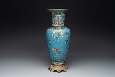 A Chinese cloisonn&eacute; 'birds, butterflies and flowers' vase, 19th C.