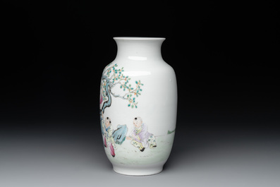 A Chinese famille rose 'playing boys' vase, Hongxian mark, Republic