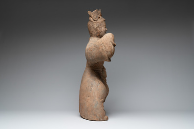 A large Chinese terracotta sculpture of a dancer, possibly Han