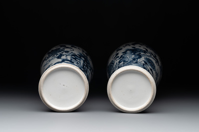 A pair of Chinese blue and white vases with floral design, Qianlong
