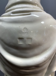 A large Chinese Dehua blanc de Chine Guanyin, He Chaozong and Xuande mark, Republic