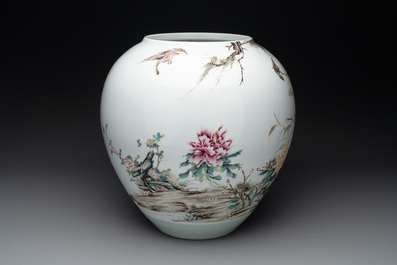 A Chinese famille rose 'ducks and flowers' vase, Xianfeng mark, Republic