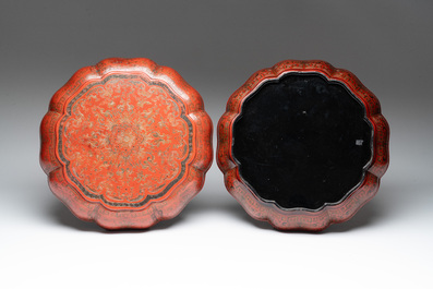 A Chinese red lacquer box and cover with floral design, 19/20th C.