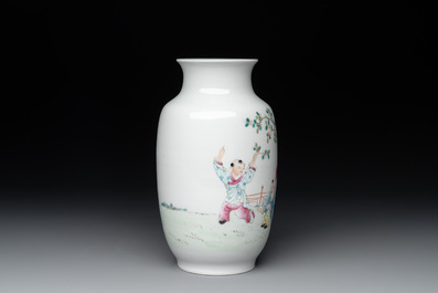 A Chinese famille rose 'playing boys' vase, Hongxian mark, Republic