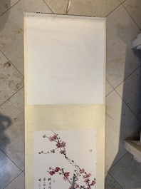Qi Gong 啟功 (1912-2005): 'Calligraphy and plum blossom', ink and colour on paper, dated 1986