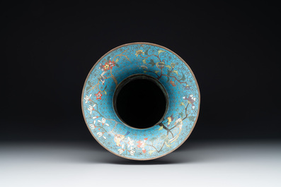 A Chinese cloisonn&eacute; 'birds, butterflies and flowers' vase, 19th C.