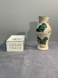 A collection of six Chinese blue and white, famille rose and verte wares, Kangxi and Tongzhi mark, 19/20th C.