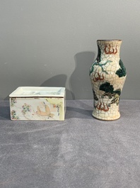 A collection of six Chinese blue and white, famille rose and verte wares, Kangxi and Tongzhi mark, 19/20th C.