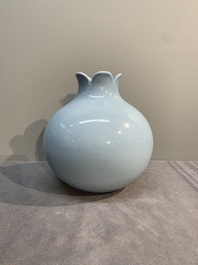 A Chinese lavender-blue-glazed pomegranate-shaped vase, Qianlong mark, 19/20th C.