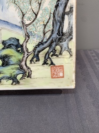 A pair of Chinese famille rose plaques with garden scenes, 19/20th C.