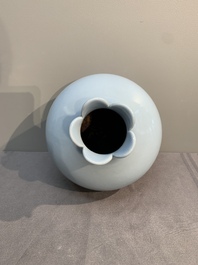 A Chinese lavender-blue-glazed pomegranate-shaped vase, Qianlong mark, 19/20th C.