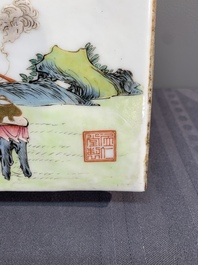 A pair of Chinese famille rose plaques with garden scenes, 19/20th C.
