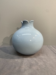A Chinese lavender-blue-glazed pomegranate-shaped vase, Qianlong mark, 19/20th C.