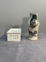 A collection of six Chinese blue and white, famille rose and verte wares, Kangxi and Tongzhi mark, 19/20th C.